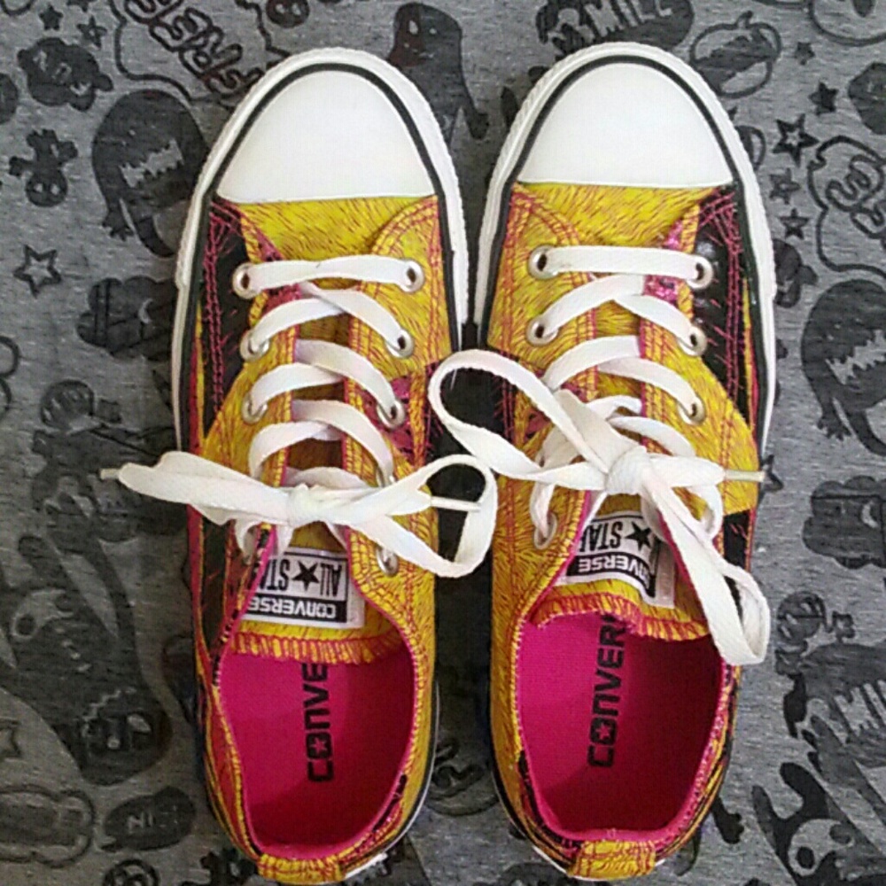 Yellow Converse w/ Black and Pink Glitter Designs